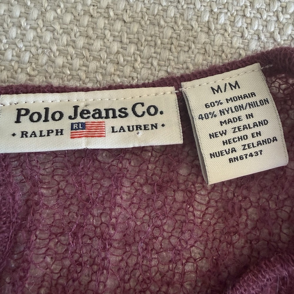 Womens Ralph Lauren Polo Jeans Co. Sweater Burgundy Size M Mohair Blend Preppy - Picture 6 of 12